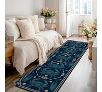 Crab Runner Rug, Nautical Coastal Lobster Nautical Knot Summer Navy Blue Low Pile Sponge Edge Binding Home Rectangle Carpet for Kitchen Entryway Laundry Hallway Decor 2x8 Ft