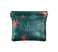 Crab Sea Shells Seaweed Stars Women Men Leather Coin Purses Portable Coin Holder for Men Women Travel, Crab Sea Shells Seaweed Stars, 4.33"(L) x 3.74"(W) x 0.39"(H), Classic