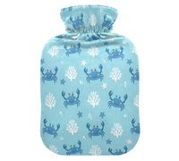 Crab Seastars Blue Hot Water Bottle with Cover for Pain Relief Heating Bag for Warming Hands, 1L