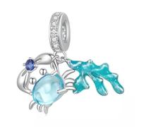 Crab & Seaweed Dangle Charm Sea Life Ocean Beach Genuine 925 Sterling Silver Compatible With Pandora Bracelet