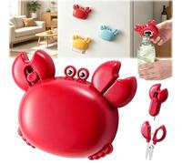 Crab-Shaped 4-in-1 Multi Tool Opener, Crab Multifunctional Bottle Opener, Magnetic Fridge Magnet, Beer Bottle Opener, Retractable Box Cutter, Kitchen Gadget for Home Office (Red)