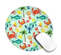 Crab Small Mouse Pad, Beach Tropical Fish Lobster Summer Blue Round Rubber Washable Portable Cloth Mousepad Idea for Home Office Desk Laptop Gamers Gift Round 8x8 Inch