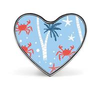 Crab Starfish Palm Tree Polka Dots Badge Pin Brooch Heart Shape Button Aluminum Decor for Backpacks Hats