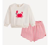 Crab/Striped Fleece Sweatshirt/Shorts 2 Piece Outfit Red/Ecru