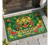 Crab Welcome Door Mat, Summer Tropical Pineapple Watermelon Summer Green Non-Slip Dirt Trapper Decorative Doormat Outdoor Decor for Front Door Entryway Patio 29x17 Inch
