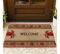 Crab Welcome Doormat, Rustic Red Crab Door Mat for Outdoor & Indoor Entryway Coastal Decor, Non-Slip Waterproof Dust Tolerant Welcome Mats, Easy Care 29x17 Inch