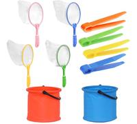 Crabbing Kit for Kids, 4 Fishing Nets and 2 Foldable Buckets with 4 Clips, Outdoor Exploration Set for Beach, Pond and Backyard Adventures, Early Learning Tool for Children 3-10 Years Old