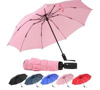 Crabcut windproof Strong Umbrella, Automatic Folding Compact Travel Windproof Umbrella with Double Canopy, Easy Auto Open & Close, 9 Strong Ribs, Durable & Lightweight for Rain (Pink)