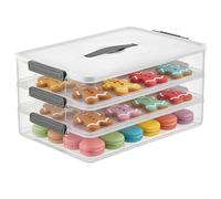 Crabop 3-Tier Stackable Cookie Container with Airtight Lid, Food-Grade Plastic Storage Box for Snacks, Cupcakes and Fruits, White 37x24x18cm(Level 3)