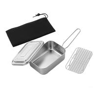 Crabop 304 Stainless Steel Lunch Box with Steaming Rack, Foldable Portable Design, Sealed Leak-Proof Lid for Camping Hiking Picnic 17x12.2x6cm