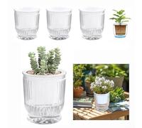 Crabop 4pcs Self Watering Plant Pots,with Visible Water Level,Plastic Flower Containers,Deep Water Storage,Double Layer,Transparent