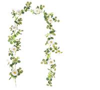 Crabop Artificial Camellia Rattan Vine,with Money Leaves, 200cm Lifelike Silk Flower Garland,for Wedding Arch Home Garden Party Decor White