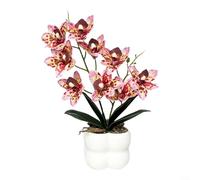 Crabop Artificial Pink Cymbidium Orchid, in Ceramic Pot, 35cm Realistic Faux Flower Plant,for Home/Office/Desk Shelf Decor(Red Spots)