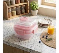 Crabop Compact Salad Container 16cm with Dressing Cup Green(Pink) | Two-compartment design, prevents sogginess, 16x14.5cm dimensions, for ideal for meal prep, lightweight carry