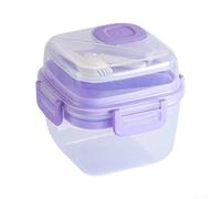 Crabop Compact Salad Container 16cm with Dressing Cup Green(Purple) | Two-compartment design, prevents sogginess, 16x14.5cm dimensions, for ideal for meal prep, lightweight carry