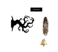 Crabop Gothic Black Cat Wall Decor 20cm Acrylic Halloween Ornament(SCG879) | No drill mount, gentle bell chime sound, elegant gothic silhouette, 20x15cm size, front door decor