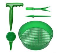 Crabop Green Round Soil Sifter with Ergonomic Handle for Potting Mix and Compost, ABS Plastic Garden Sieve Tool to Remove Debris and Aerate Dirt(5PCS)