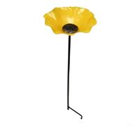 Crabop Handmade Metal Garden Stake Bee Bath, Flower Shaped Bird Waterer,for Pollinators, Rustproof Outdoor Decor for Yard, 60x15cm(Yellow)