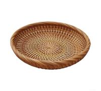 Crabop Natural Rattan Fruit Bowl Shallow Round Tray for Snack Storage Wicker Basket Home Decor 19cm,Woven Basket