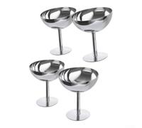 Crabop Reusable Metal Dessert Bowls 9.8x11cm Silver Finish | Footed base design, stable on tables, elegant silver look, 4-pack set, reusable eco-friendly