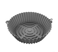 Crabop Silicone Air Fryer Mat Round Square Heat Resistant Baking Pan with Lift Tabs for Easy Cooking and Cleaning in Oven or Fryer White(Round Gray)