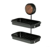 Crabop Suction Soap Dish for Shower,2-Pack Stainless Steel Holder with Hooks No Drill Waterproof Tray for Bathroom Wall Black