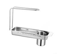 Crabop Telescopic Kitchen Sink Organizer Stainless Steel Rack for Sponges Soap Dishes - Adjustable 37-43cm Sink Tidy with Drainage for Washing Up Area