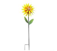 Crabop Wind Powered Solar Sunflower Spinner Metal Outdoor Decoration,with LED Lights Auto-On at Dusk,90x28cm,Weatherproof(Yellow)