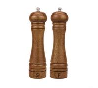 Crabop Wooden Salt and Pepper Grinder Set, Adjustable Oak Mill, with Rust-Proof Core for Fine to Coarse Grinding, Elegant Brown Pair for Kitchen Dining Table(8-inch SP)