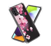 CRABOT Compatible with OPPO A54 5G Case Ultra Thin Anti Shockproof Silicone Pattern Scratch Resistant Cover+1PCS Screen Protector-Peach Blossom