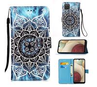 CRABOT Compatible with Samsung Galaxy A12/M12 Case Flip Cover Leather Card Slot Wallet 3D Pattern Magnetic Buckle Box+1 free Screen Protector-(Mandala)