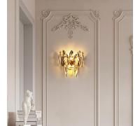 CRABOT Crystal Wall Lights E14 Lamp Holder Vintage Gold Led Bedside Wall Night Light Indoor Hallway Staircase Lighting Modern Wall Lamp for Bedroom Living Room Bathroom Corridor,2-Light