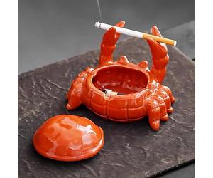 Crabs Ashtray Cute Crab Ashtray With Lid Home Decor Sculpture Anti Fly Ash Ceramic Novelty Gift Party Outside Gift for Smokers (Red, 14 * 18 * 18.5CM)