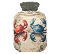 Crabs Beige Pattern Hot Water Bottle with Cover for Pain Relief Water Heating Pad for Adults, 2L