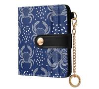 Crabs Dots Blue Print Small Women Wallet Bifold RFID Blocking Leather Compact Card Holder with Zipper Coin Pocket Purse for Ladies Girls Women