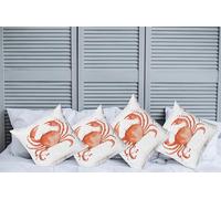Crabs Pillow Cushion Cover Pack of 4, Sea Animals Theme in Watercolor Style Effect a Big Crab on White Background Print, Decorative Square Accent Pillow Case, 4 Pcs-20" x 20", Vermilion
