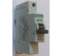 Crabtree 61/B32 MCB | Version with Switch in centre of MCB | Very Pale Grey colour | Starbreaker B32 32 Amp Type B circuit breaker