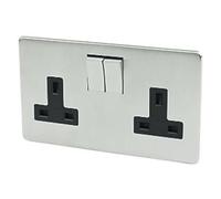 Crabtree 7316/SC Platinum Twin Switch Socket. Screwless Flatplate Low Profile. Satin (Brushed) Chrome finish.