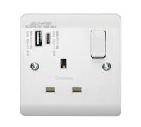 Crabtree CR1304/USBC Instinct White Moulded 13A 1 Gang SP Switched Socket with 1x USB Type-A & 1x USB Type-C 20W