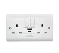 Crabtree CR1306/USBC3 Instinct White Moulded 13A 2 Gang SP Switched Socket with 1x USB Type-A & 1x USB Type-C 30W