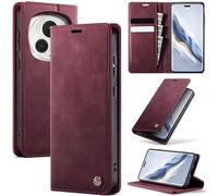 Cracedily Wallet Case for Honor Magic 6 Pro Leather Wallet Flip Cover with Card Holder, Kickstand, Magnetic Closure, RFID Blocking TPU Shockproof Phone Case Compatible with Honor Magic 6 Pro, Red