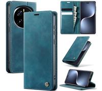 Cracedily Wallet Case for Honor Magic 7 Pro Leather Wallet Flip Cover with Card Holder, Kickstand, Magnetic Closure, RFID Blocking TPU Shockproof Phone Case Compatible with Magic 7 Pro, Blue-Green