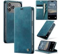 Cracedily Wallet Case for iPhone 17 Pro Leather Wallet Flip Cover with Card Holder, Kickstand, Magnetic Closure, RFID Blocking TPU Shockproof Phone Case Compatible with iPhone 17 Pro, Blue-Green