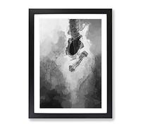 Cracked Acoustic Guitar In Abstract Modern Framed Print | A2 Black Framed Wall Art | Ready to Hang | Abstract Music Picture | Living Room Bedroom Lounge Office