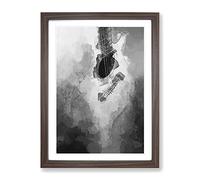 Cracked Acoustic Guitar In Abstract Modern Framed Print | A3 Walnut Framed Wall Art | Ready to Hang | Abstract Music Picture | Living Room Bedroom Lounge Office