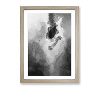 Cracked Acoustic Guitar In Abstract Modern Framed Wall Art Print, Ready to Hang Picture for Living Room Bedroom Home Office Décor, Oak A3 (34 x 46 cm)