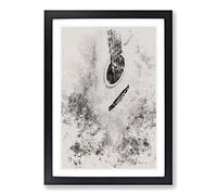 Cracked Acoustic Guitar Watercolour Framed Print | A2 Black Framed Wall Art | Ready to Hang | Modern Music Picture | Living Room Bedroom Lounge Office