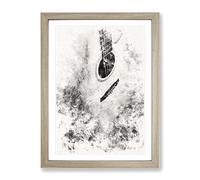 Cracked Acoustic Guitar Watercolour Modern Framed Wall Art Print, Ready to Hang Picture for Living Room Bedroom Home Office Décor, Oak A3 (34 x 46 cm)