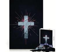 Cracked Christian Cross with Rays on Black Jigsaw Puzzles for Adults 1000 Piece Logic Fun, Smooth Thick, Playful Challenge, Xmas Santa Gift (38x52cm)