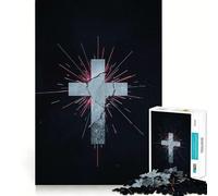 Cracked Christian Cross with Rays on Black Teenagers 1000 Piece Jigsaw Puzzle Logic Play, Clear Hue, Family Enjoyable, Nice Art (50x75cm)